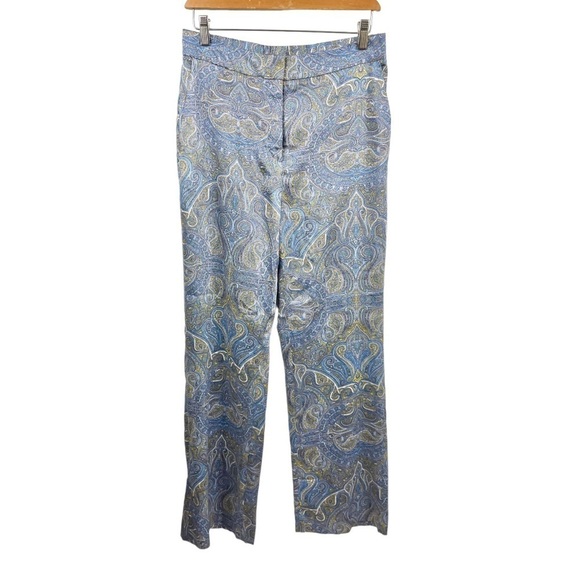 Mango Paisley Blue Printed Wide Leg Full Length Pants Size M - Picture 2 of 7